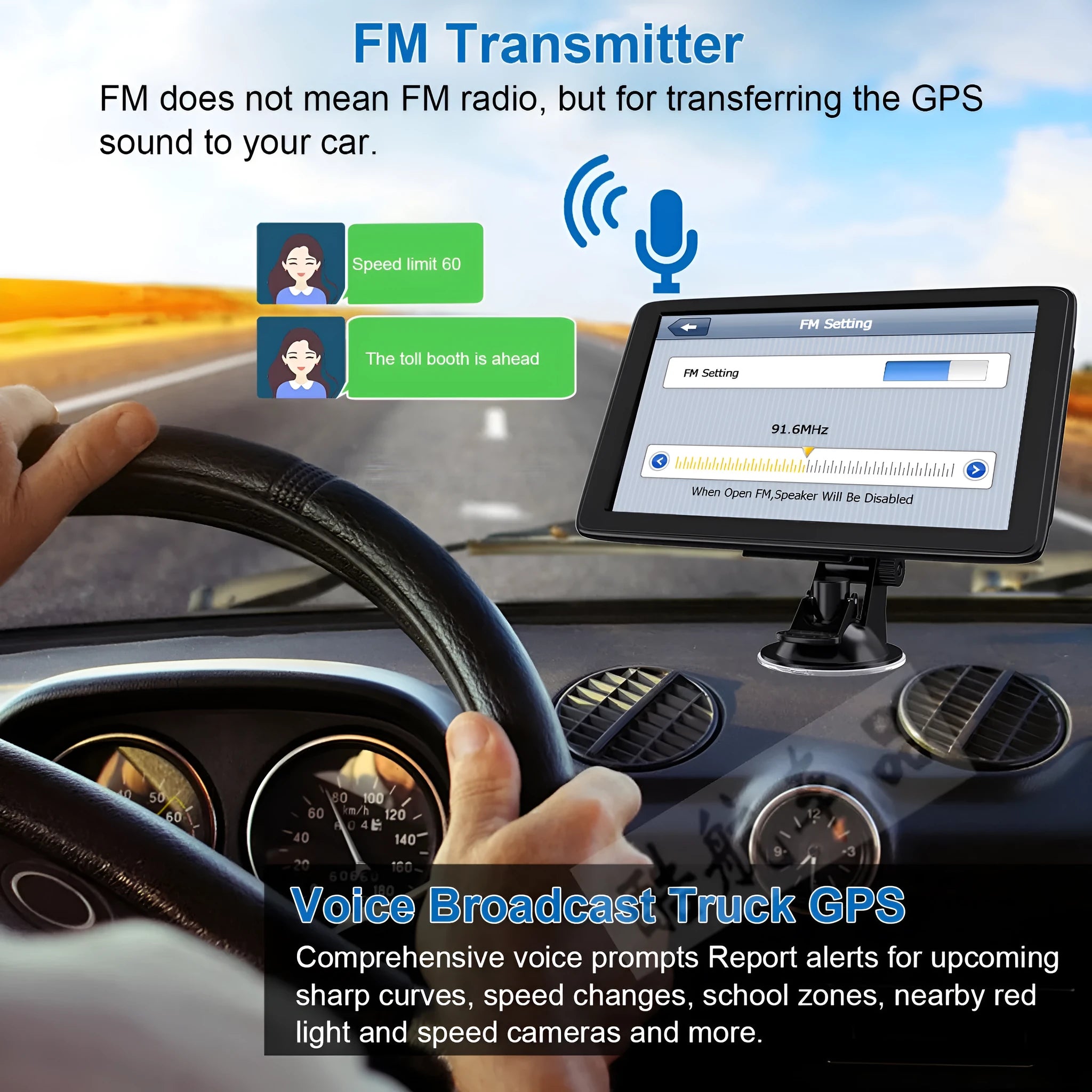 7 inch car GPS navigation device with touchscreen display on vehicle dashboard