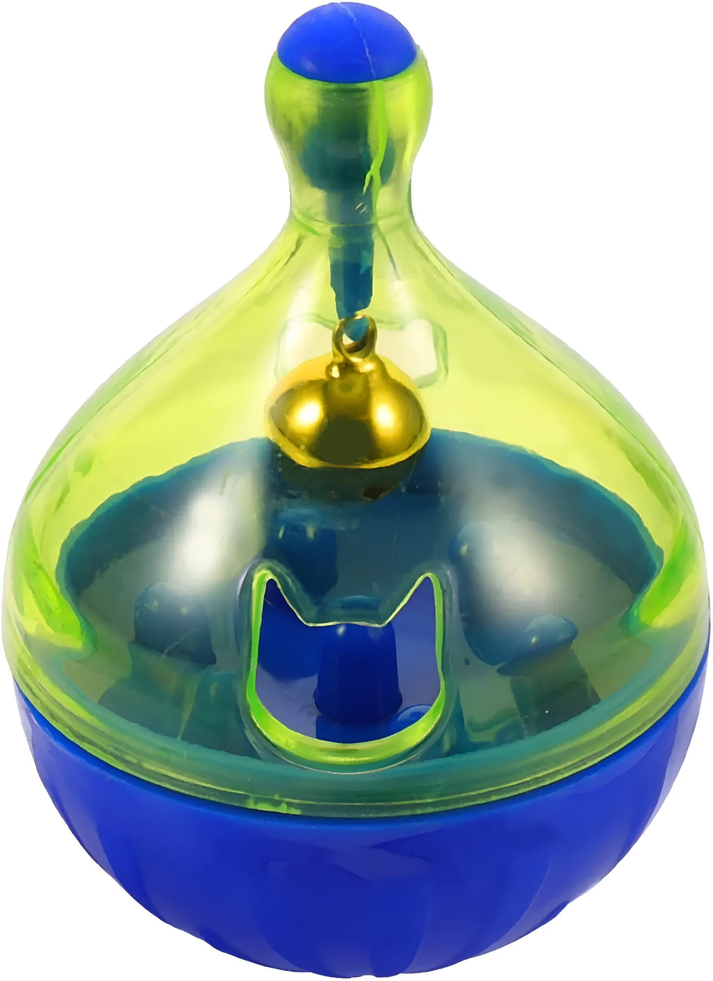Blue and white tumbler-shaped interactive dog and cat treat dispenser puzzle toy