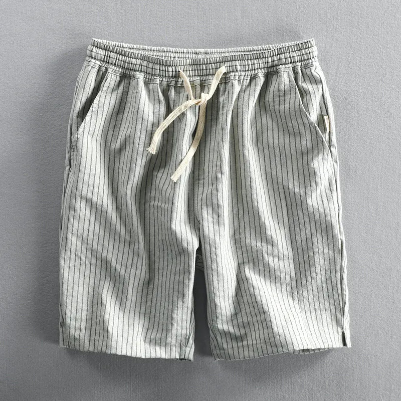 Men's striped cotton casual shorts with elastic waist in multiple colours