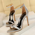 Open toe ankle-strap high heels in European style available in six colours