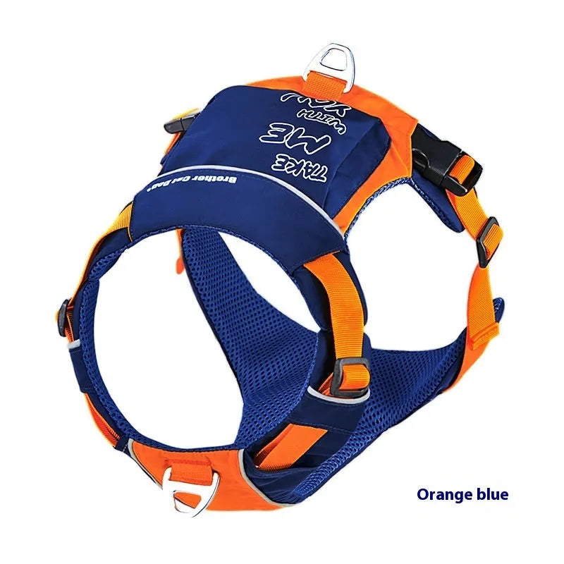 Orange blue nylon dog chest strap vest harness with leash for medium-sized dogs
