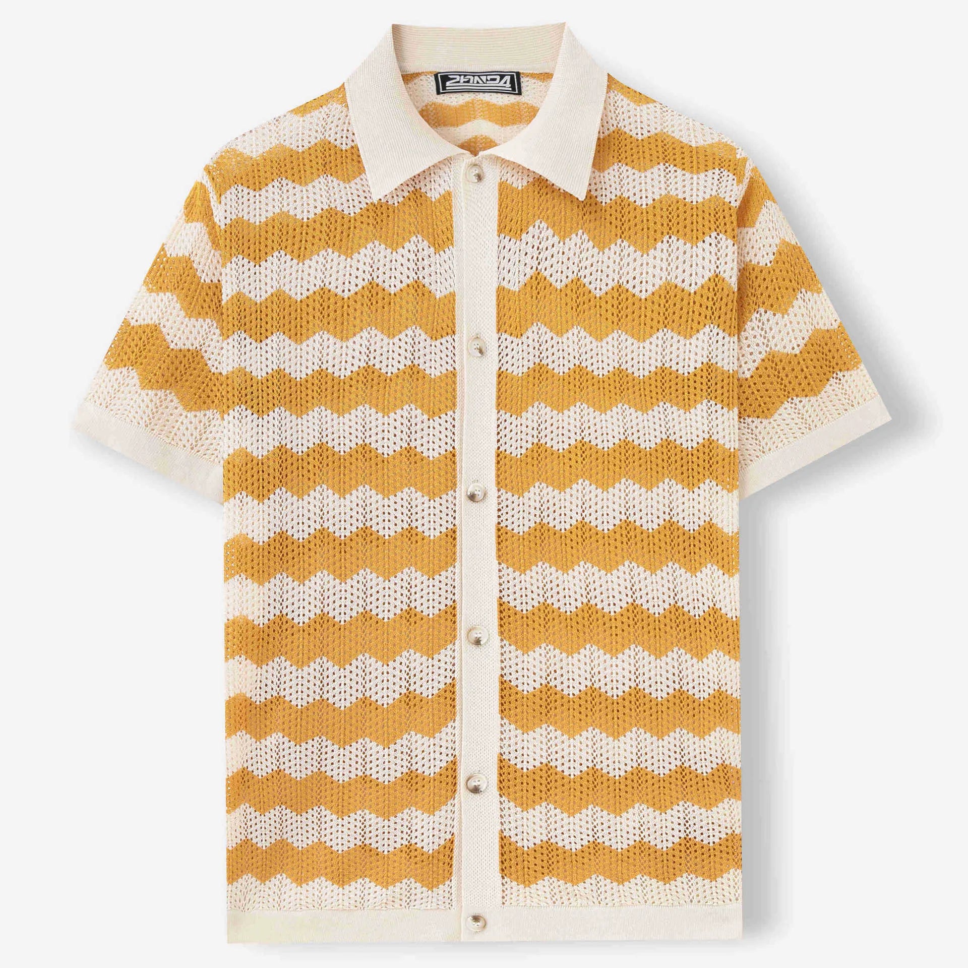 Short sleeve corrugated pattern sweater in blue colour with textured jacquard construction