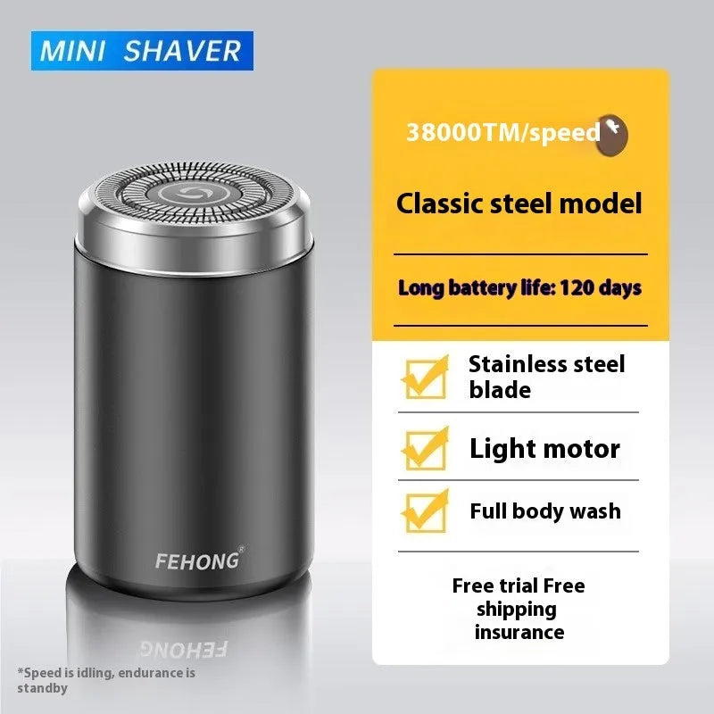 Mini fully washable portable men's electric shaver with stainless steel blade and brushless motor in elegant gold