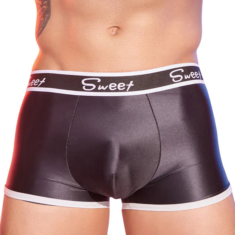 Men's shiny silky nylon boxers in black, white and sapphire blue colours with free size fit