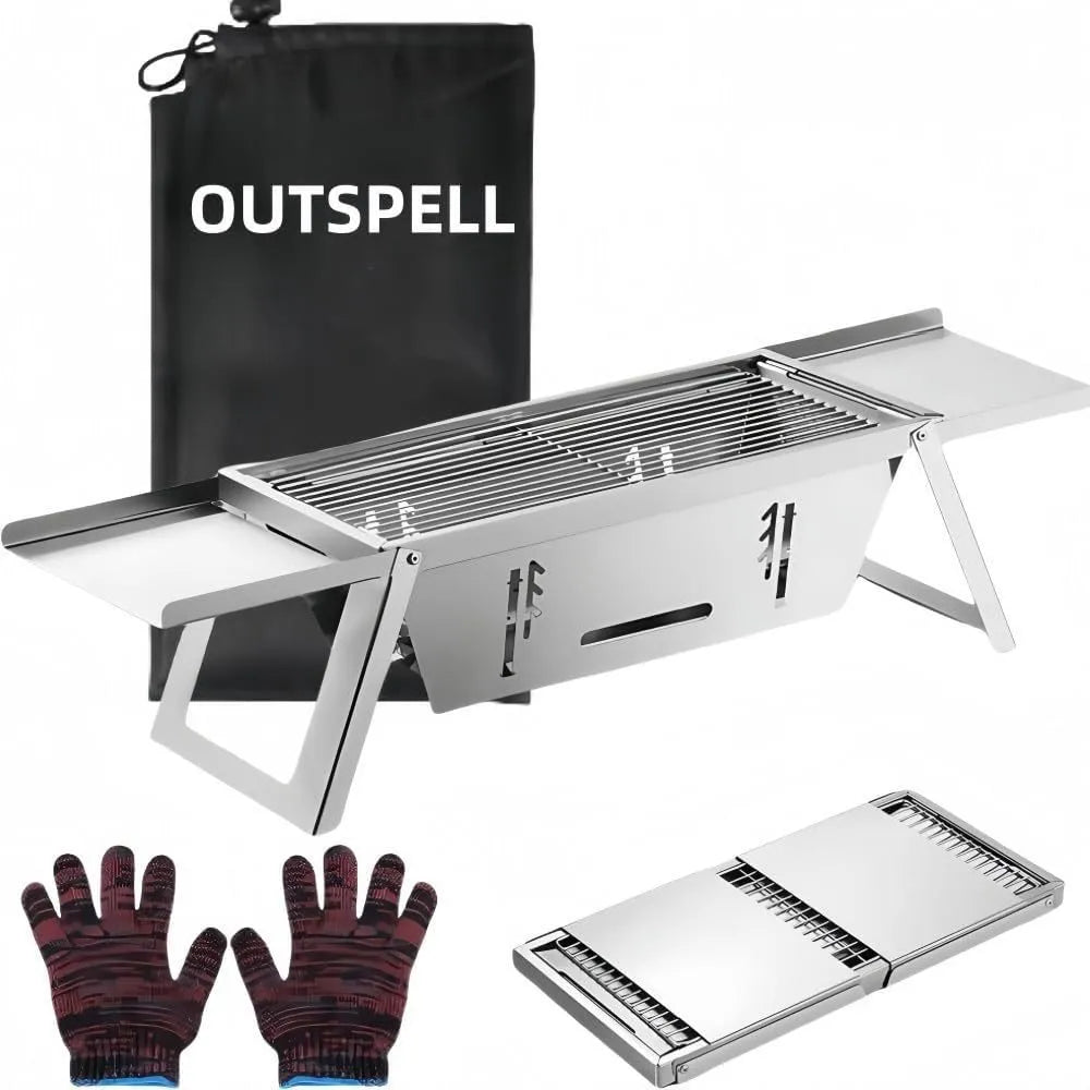 Small foldable portable charcoal grill for camping and outdoor cooking