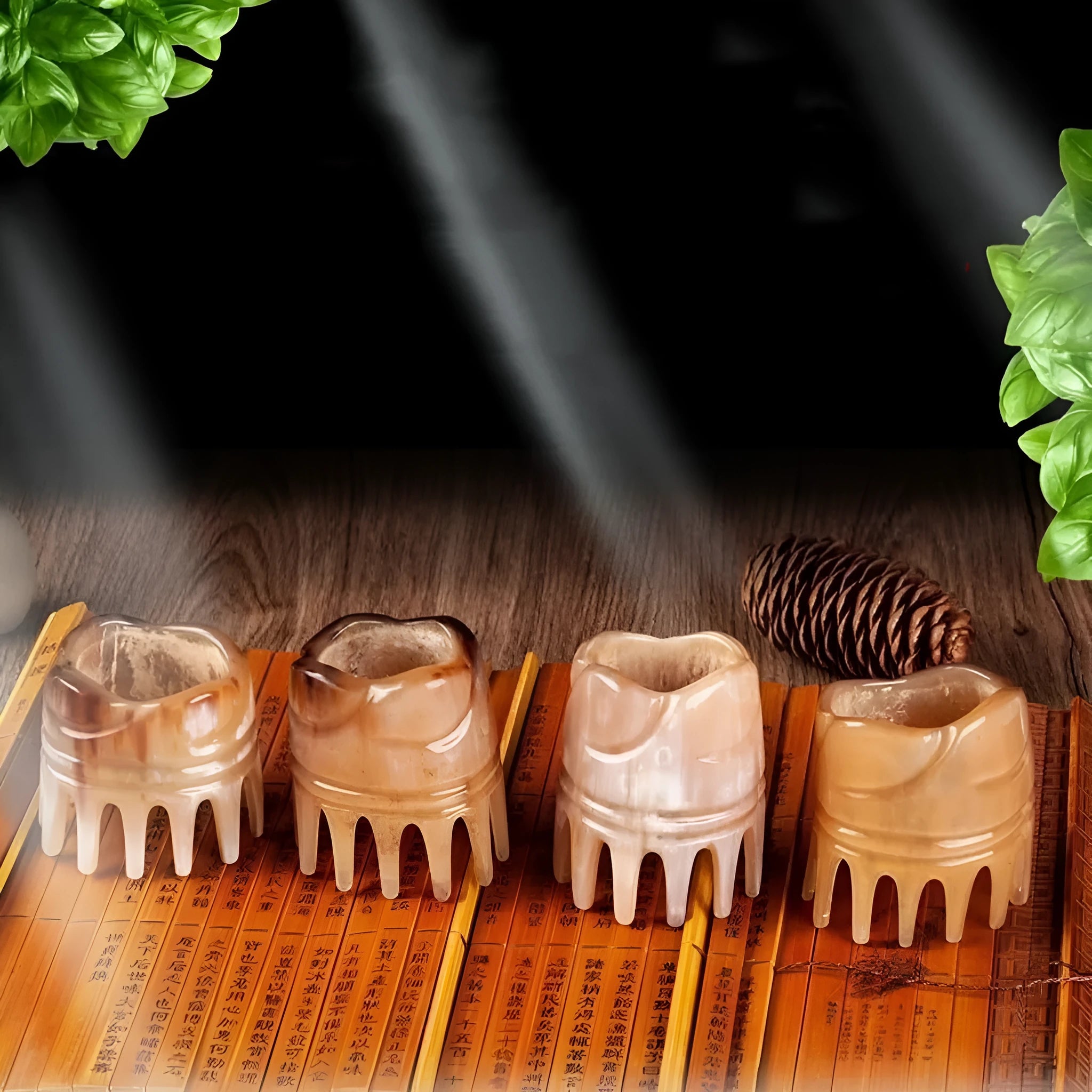 White buffalo horn meridian massage comb with half shampoo wide teeth and pointed tip for traditional Chinese head therapy