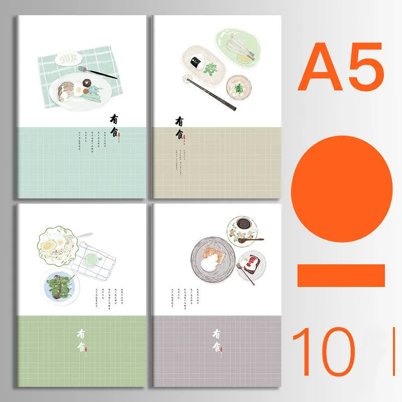 Bundle of ten soft-cover kraft paper notebooks with thread binding in various animal and nature designs.