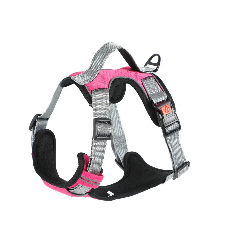 Polyester dog vest harness with chest strap and hand holding rope attachment in various colours