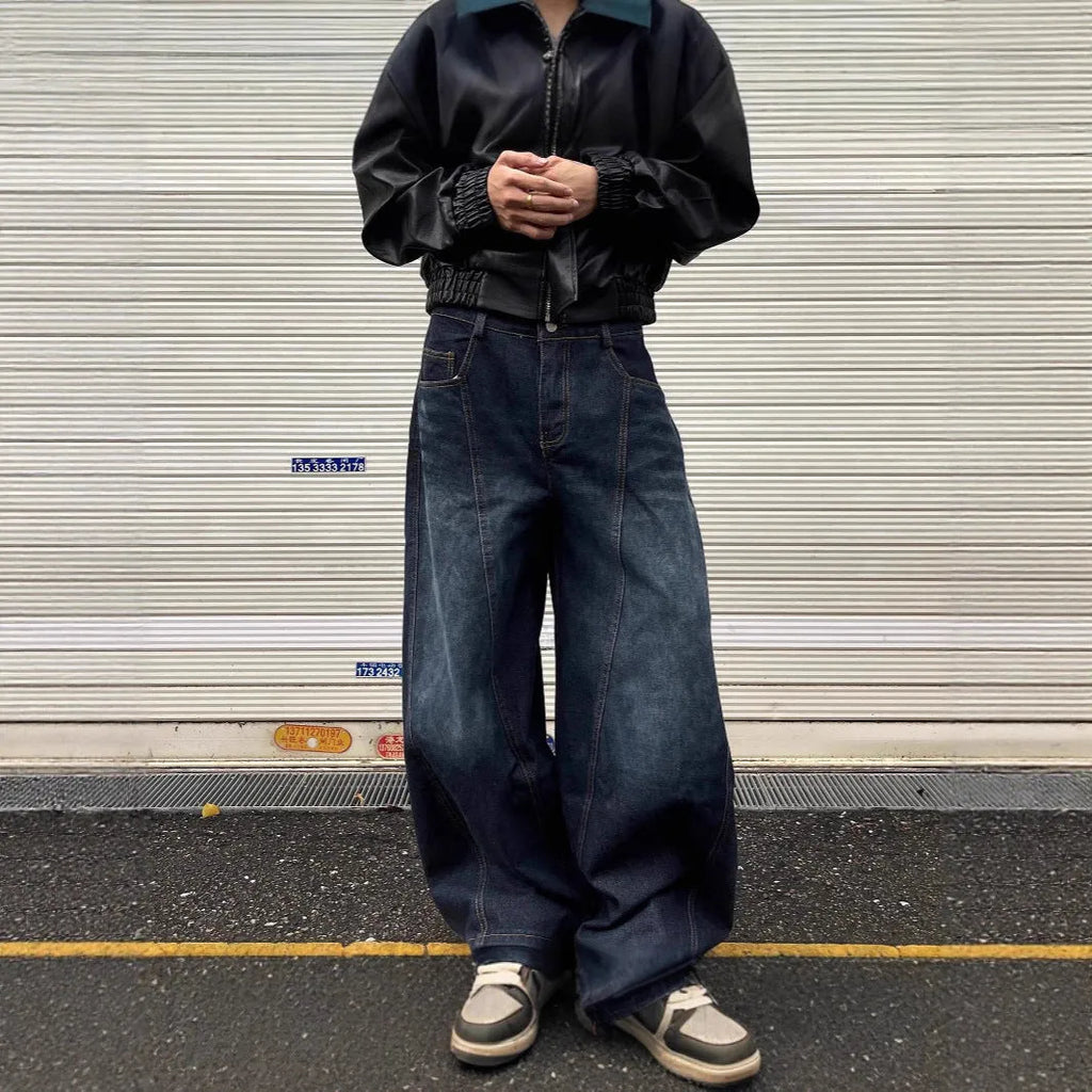 American retro machete jeans for men and women in blue cotton denim, mid waist, full length