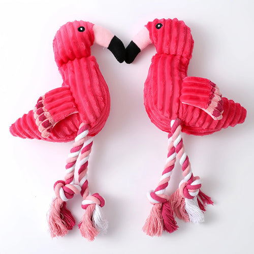 Pink corduroy animal-shaped squeaky dog toy showing elephant, owl, and giraffe designs