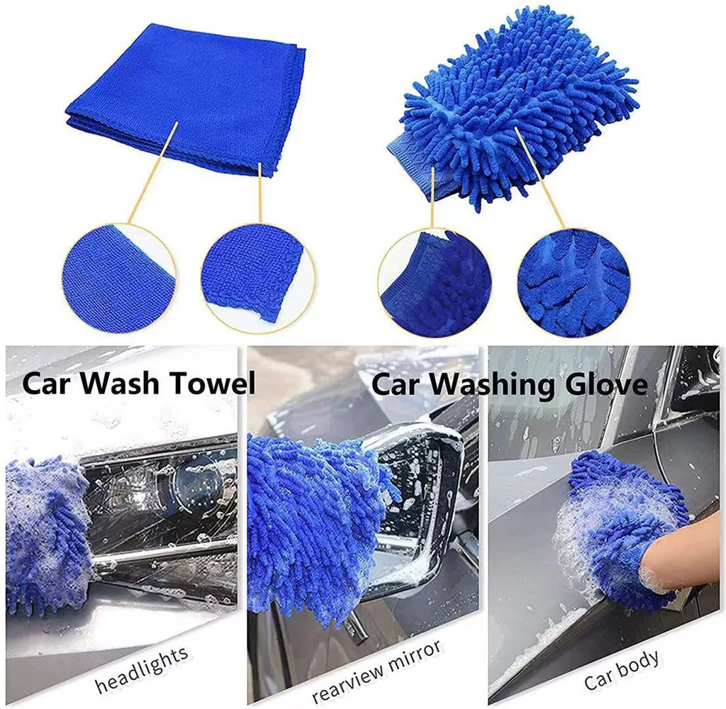 26-piece car wash brush set with tyre cleaning brushes and PP plastic handles.