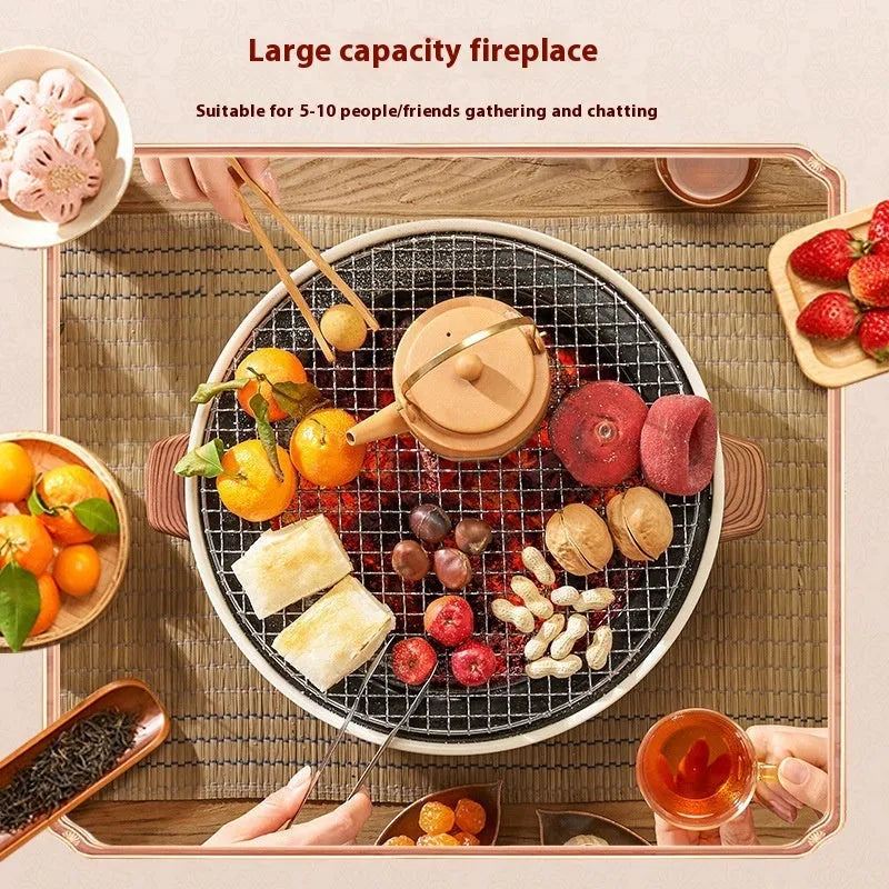 Indoor portable charcoal stove with grill rack disk for 3-5 people tea making