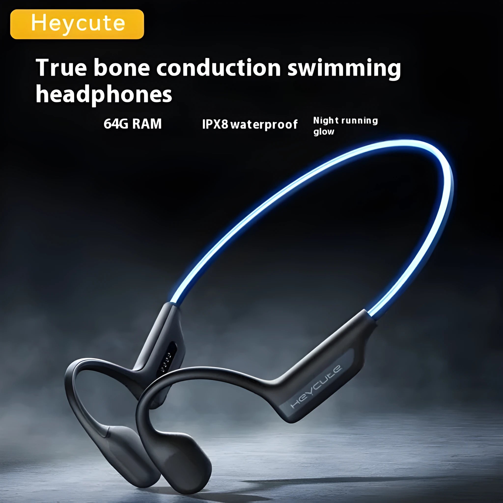 Sports neck hanging waterproof bone conduction Bluetooth earphones in Classic Black with breathing light
