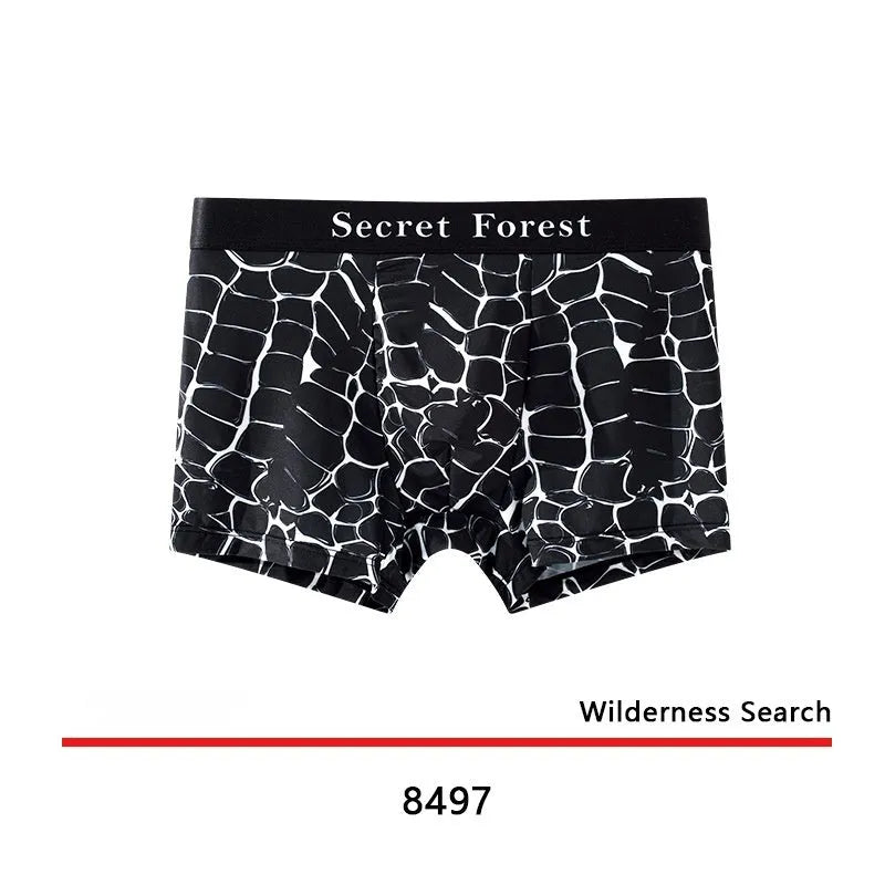 Men's thin loose knit polyester boxer shorts in black, grey, or brown colours on a mid-waist fit