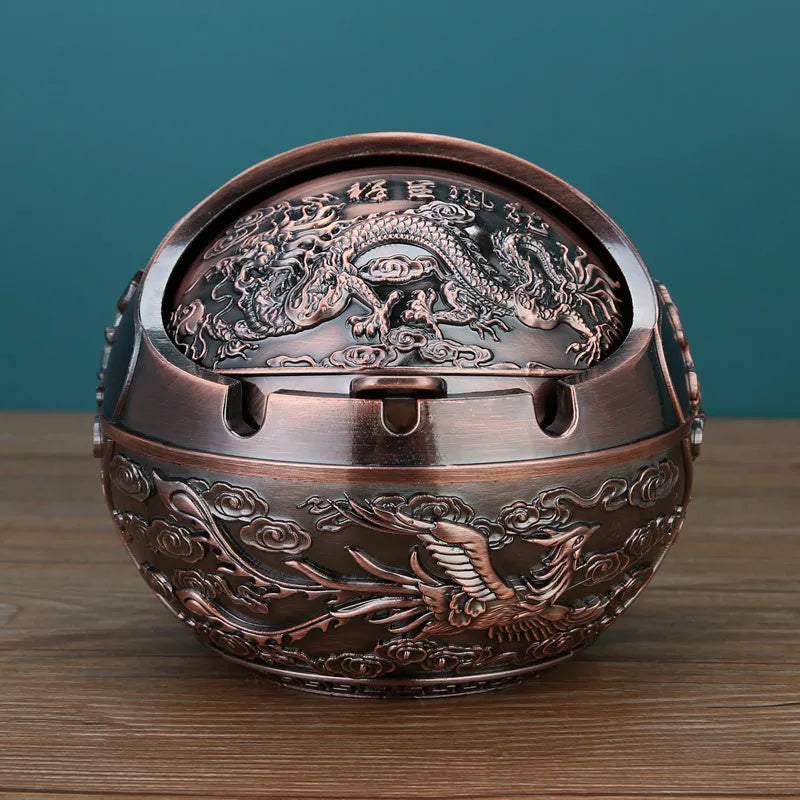 Creative alloy ashtray in bronze with smoke extinguishing slot, featuring a detailed Money Tree design.