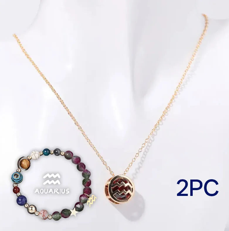 Natural stone beaded necklace and bracelet set on display, showing multiple style colour options.