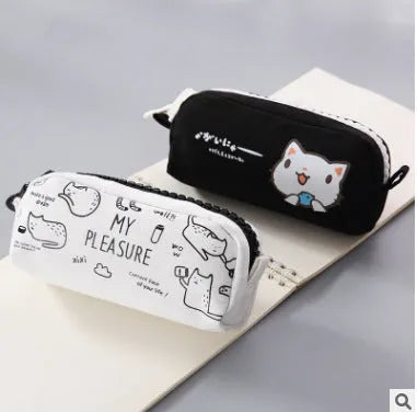 Creative Simple Cute Corner Animal Pencil Case in leather, 16 colour options including Black Cat, Blue, and Fruit Watermelon