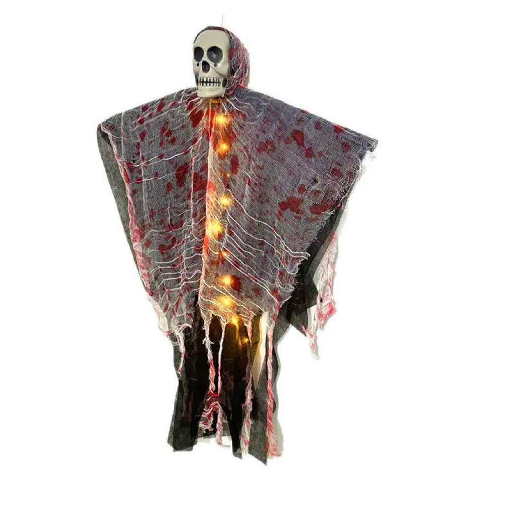 Blood-dyed luminous skull hanging ghost Halloween ornament for outdoor display