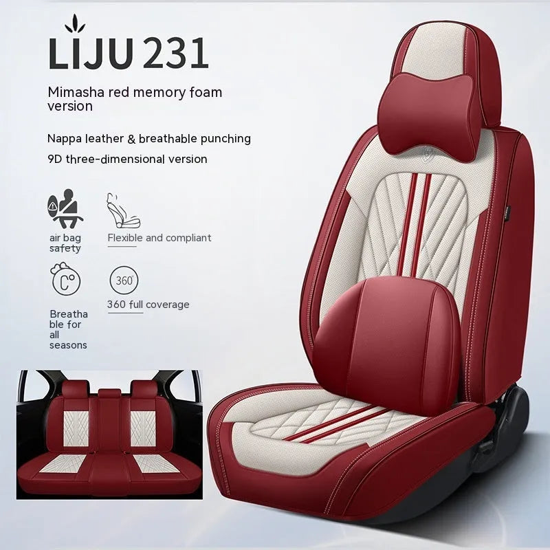 Set of five leather car seat cushions in a choice of colours including black and blue, and beige black.