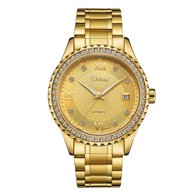 Men's automatic mechanical watch with luminous dial and waterproof construction in business style
