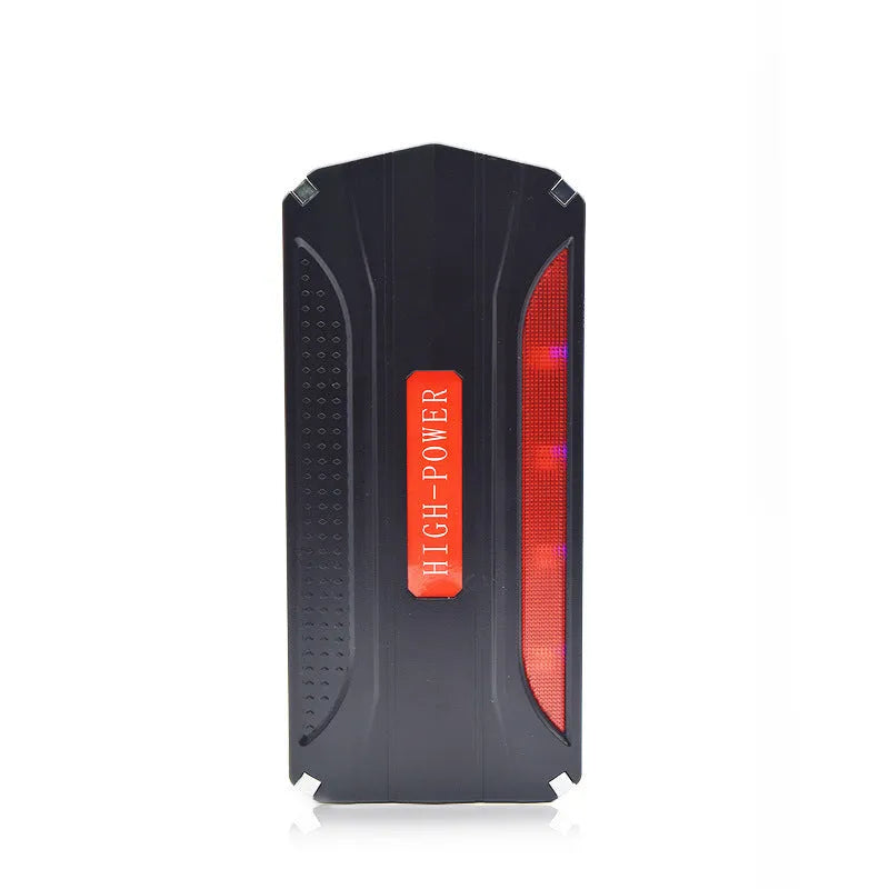 Black and red 12V vehicle emergency starting power supply measuring 178x80x30mm with 7800mAh capacity