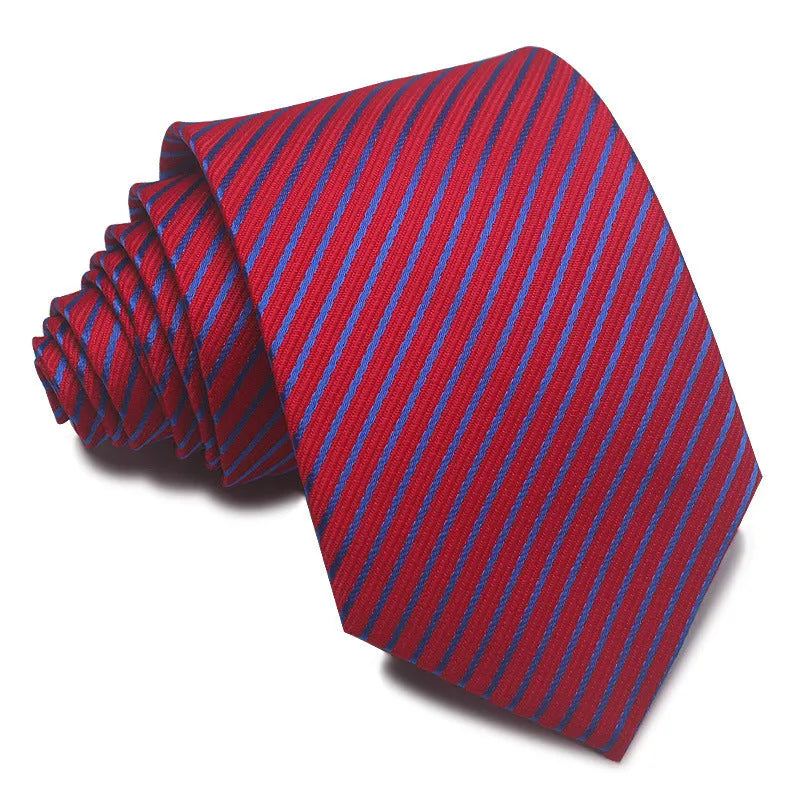 8cm wide polyester jacquard business tie with striped pattern in various colour options