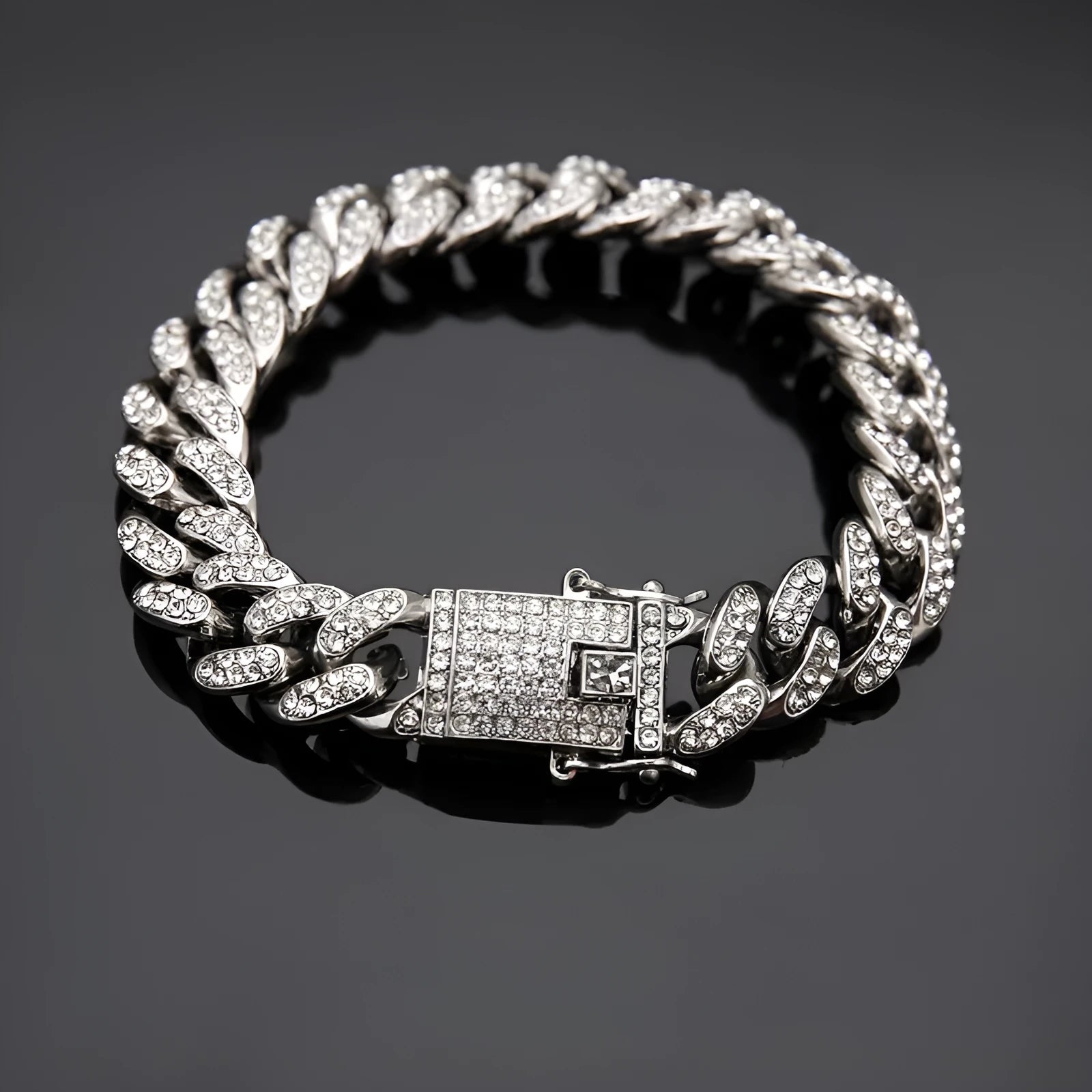 Cuban bracelet diamond link chain unisex hiphop jewellery alloy 21cm gold silver