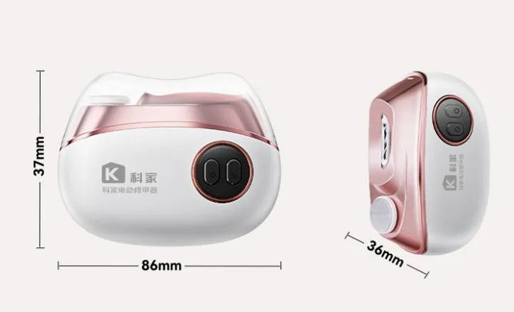 Blue electric nail clipper and polisher two-in-one grooming tool with USB-C cable and cleaning brush.