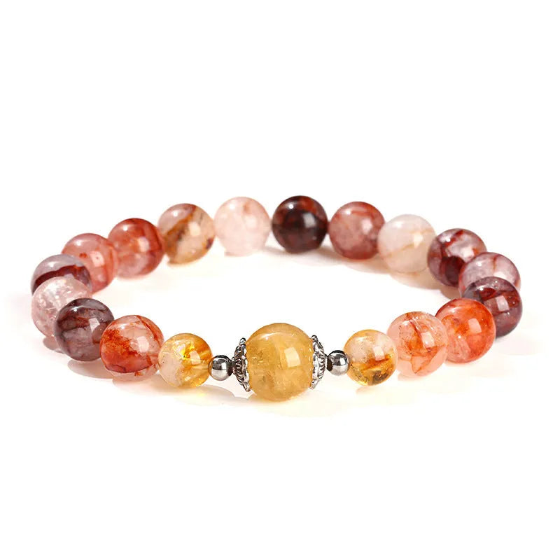 3A natural red sealant flower citrine crystal bracelet 10mm round beads handmade women