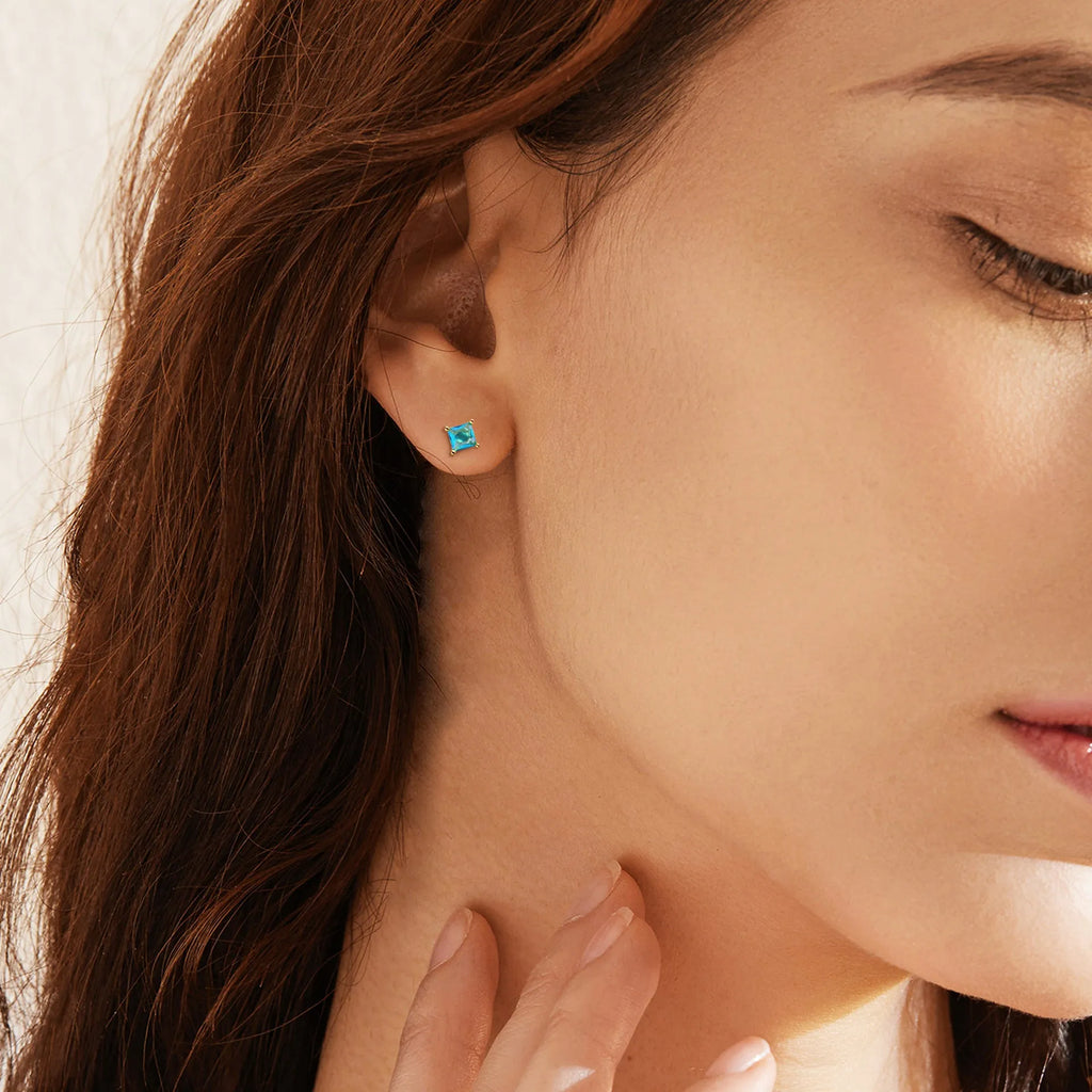 Gold-plated brass drop earrings with pear-shaped candy-coloured zircon accents