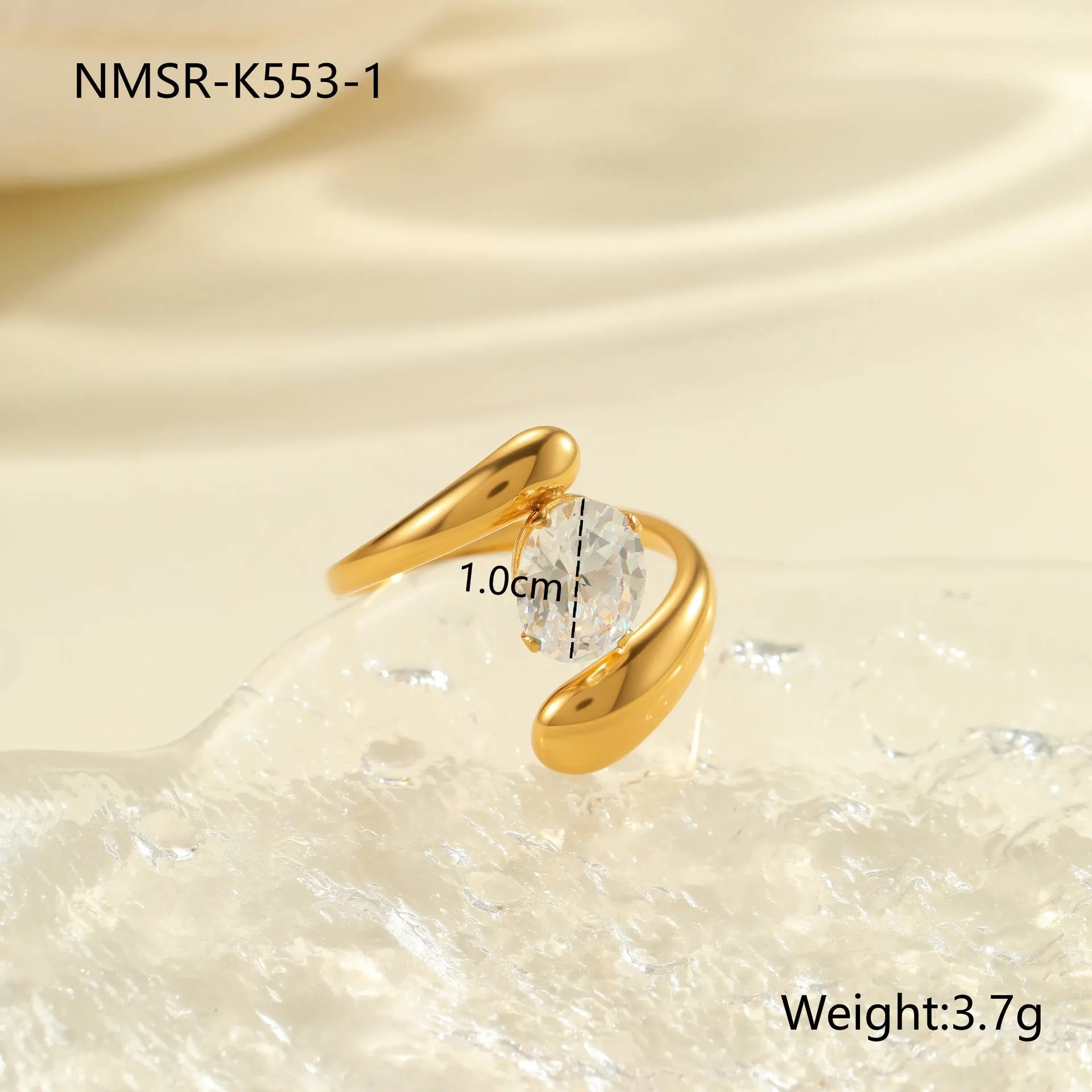 Geometric stainless steel zircon ring with open-mouth adjustable design on a hand.