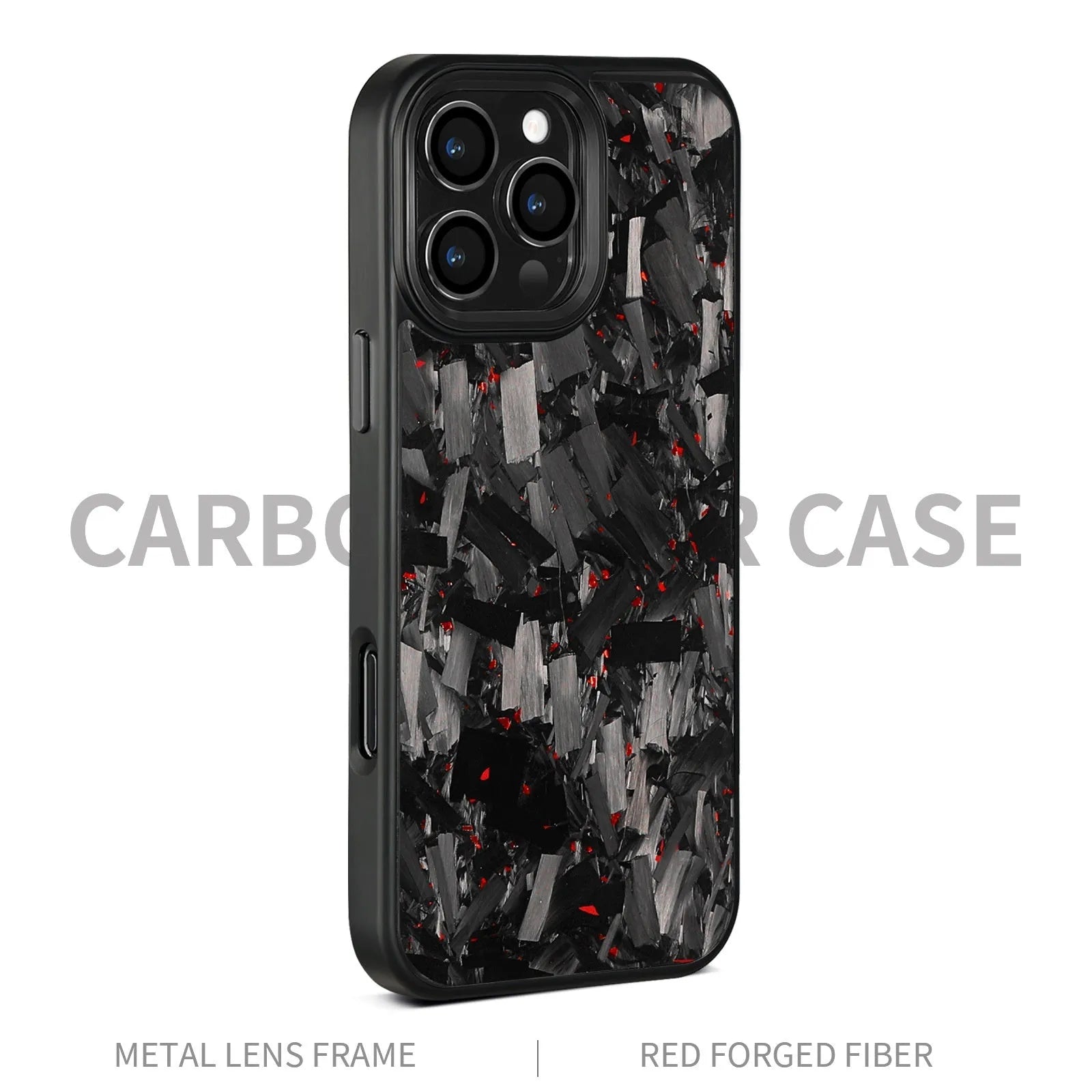 Black frame blue gold metal and carbon fibre protective case for iPhone 17 with a magnetic feature and forged pattern design.