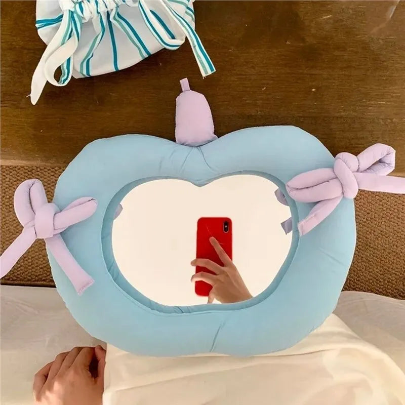 Korean-style decorative mirror with soft fabric pillow frame and aluminium reflective surface