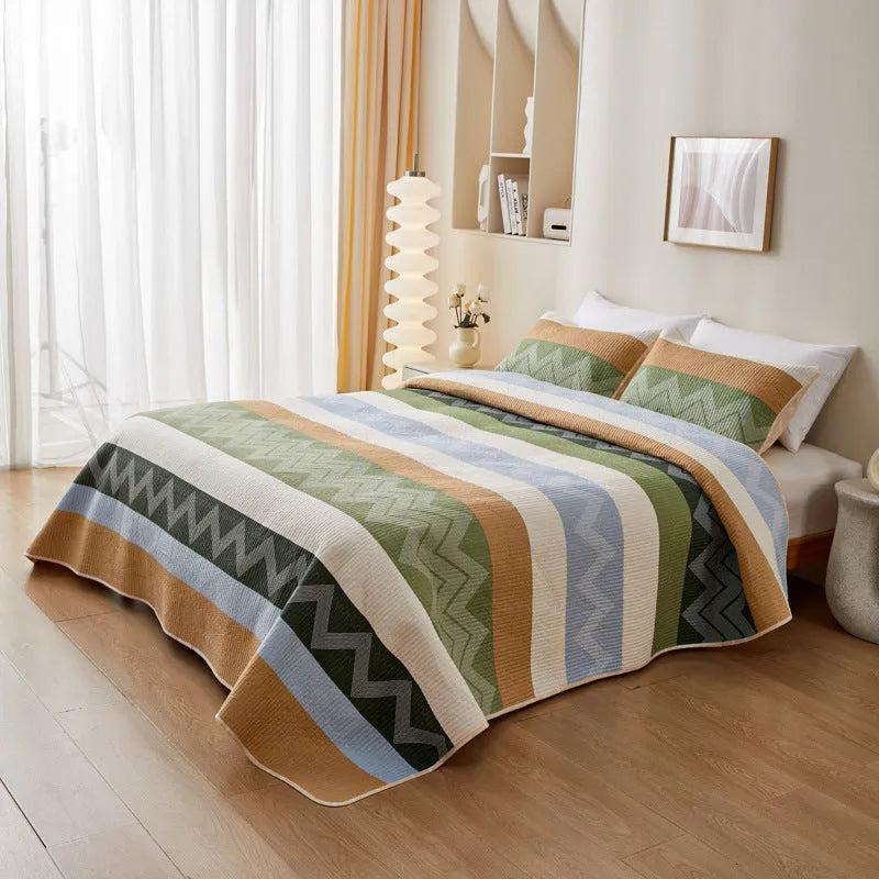 Pure cotton printed bed sheet set in modern simplicity style with reactive dyed patterns for summer bedding
