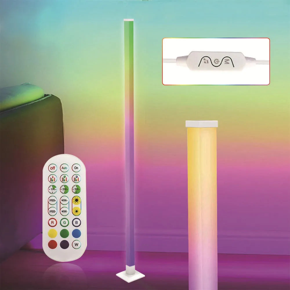 Corner floor lamp with remote control, colourful colour-changing LED, 120cm or 150cm length, modern style