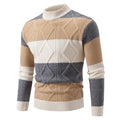 Men's fall winter loose fit colour block rhombus twisted sweater pullover in black, white and khaki