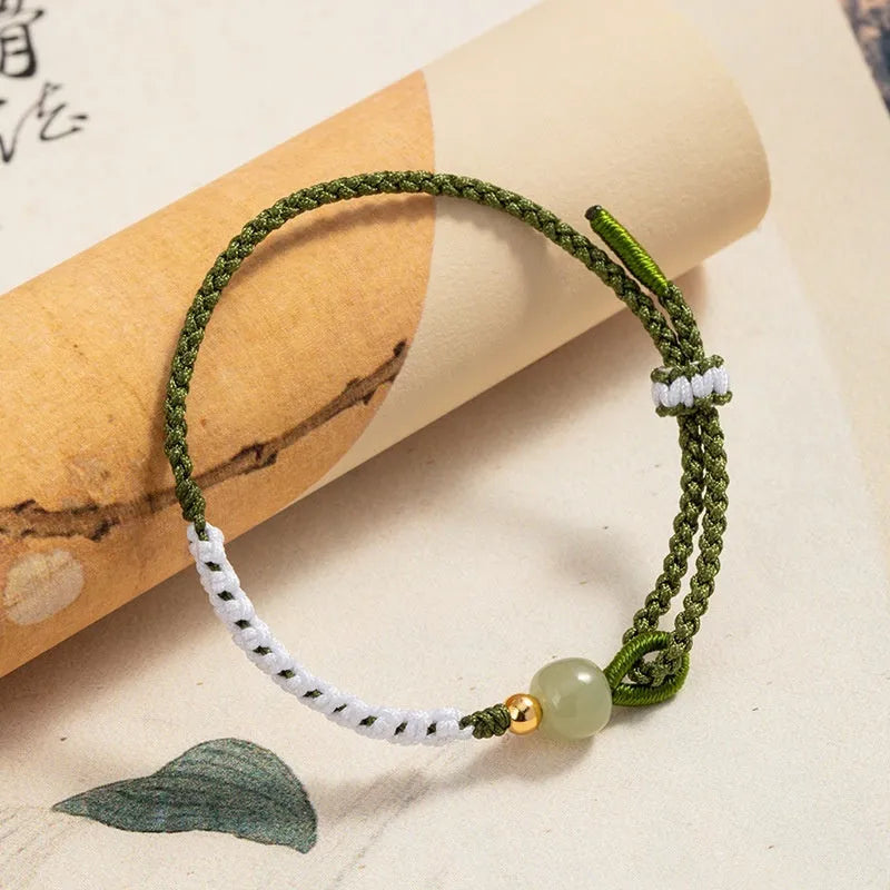 Hetian jade and sterling silver Chinese national fashion bracelet with electroplated cord