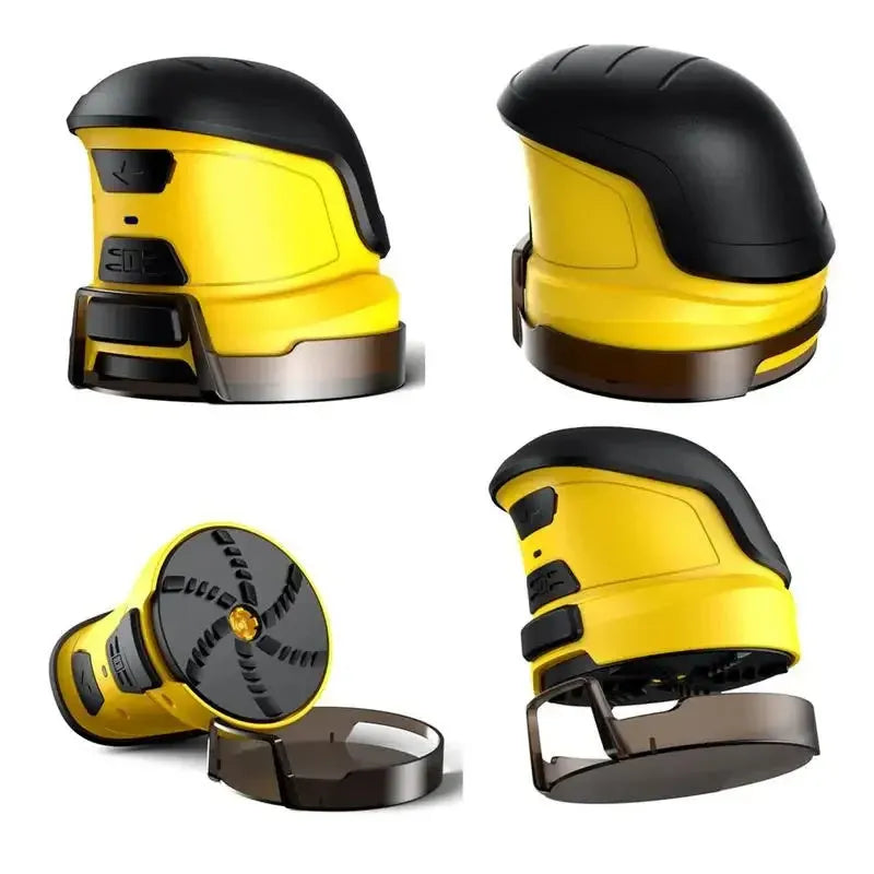 Yellow cordless electric ice scraper for car windshields with USB charging cable