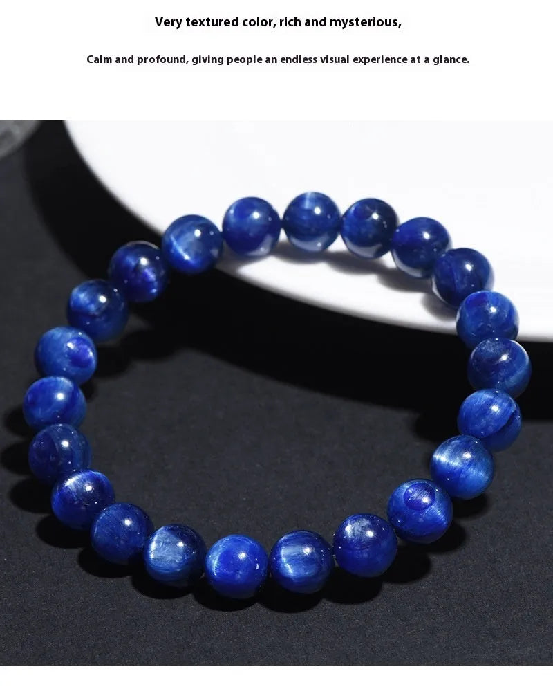 Natural blue crystal ball bracelet with geometric Ruyi design and polished 7A grade crystal beads