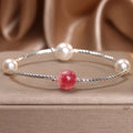Niche design agate bracelet with sea-pattern stone and cherry blossom beads in blue and pink for women