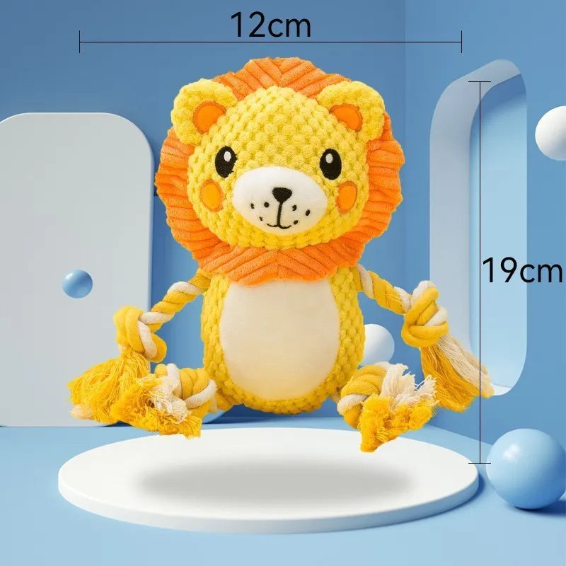 Lion and monkey shaped plush squeaky dog toys for medium and large breeds