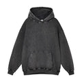 Men's retro washed loose fit cotton batik drop-shoulder pullover sweater in washing hooded brown on white background