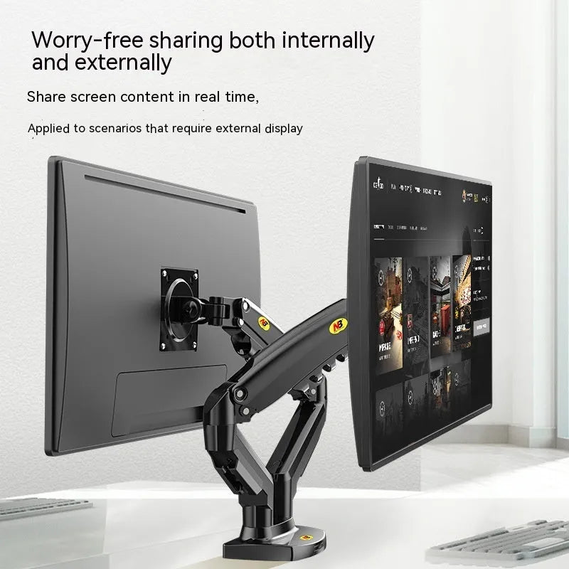 Dual screen monitor bracket with lifting mechanism in aluminium alloy and plastic construction