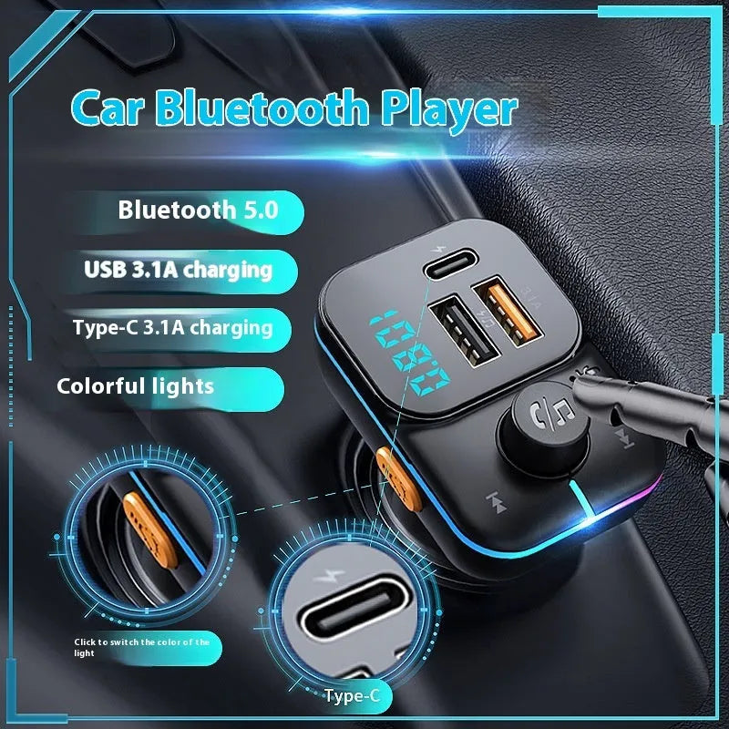 Black car Bluetooth MP3 player charger with USB output and cigarette lighter plug