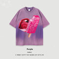 Heavy washed short-sleeved cotton t-shirt in loose pullover fit on a hanger