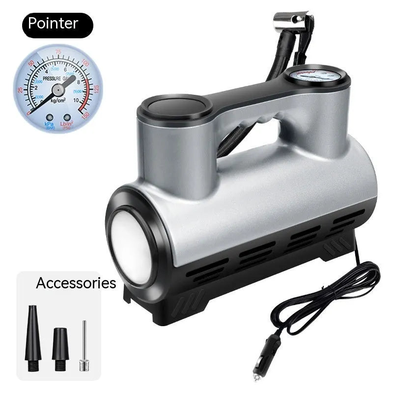 12V portable car tyre inflator with ABS housing, digital display, and multiple air nozzles