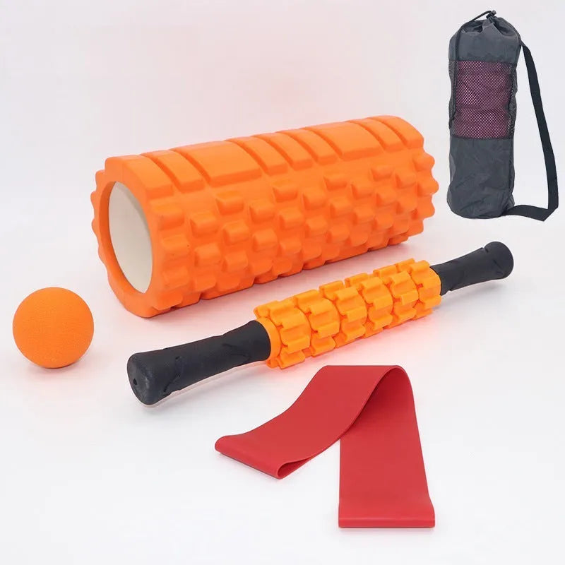 Black six-piece 33cm foam massage roller stick for fitness recovery