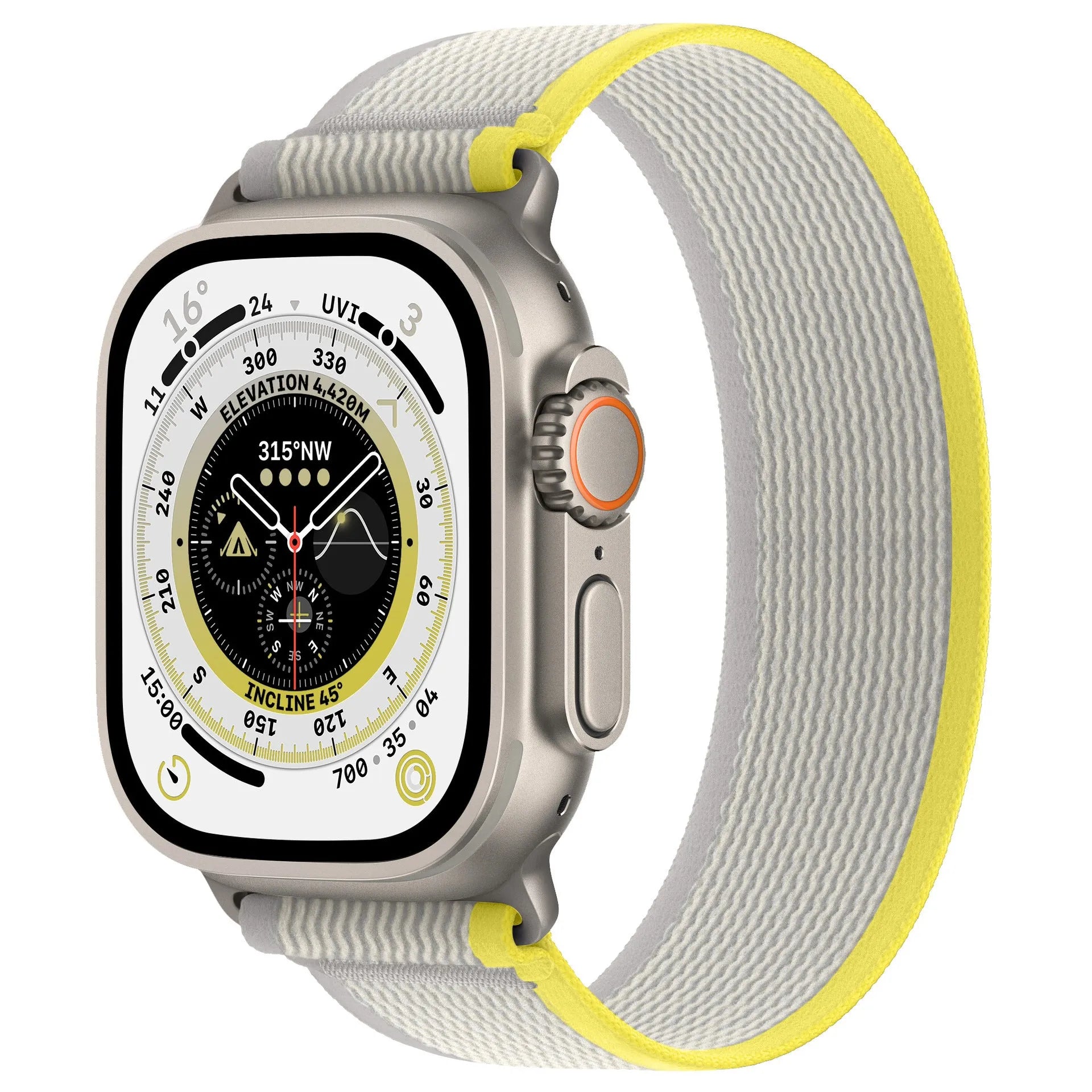 Nylon single ring watch strap for Apple Watch in multiple colour options on a grey background.