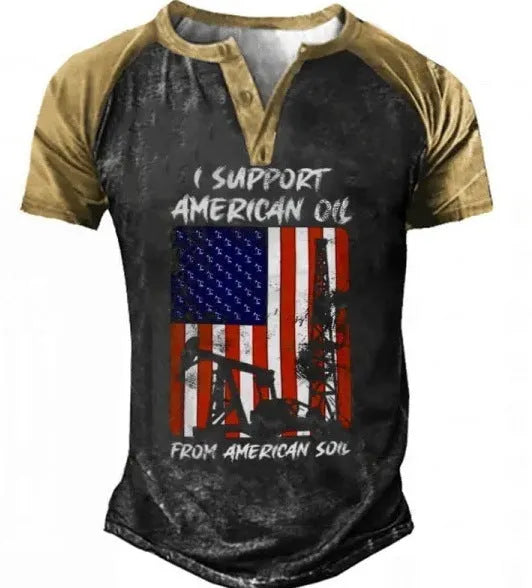 Men's simple lapel button short sleeve sport shirt in polyester fabric on a model.