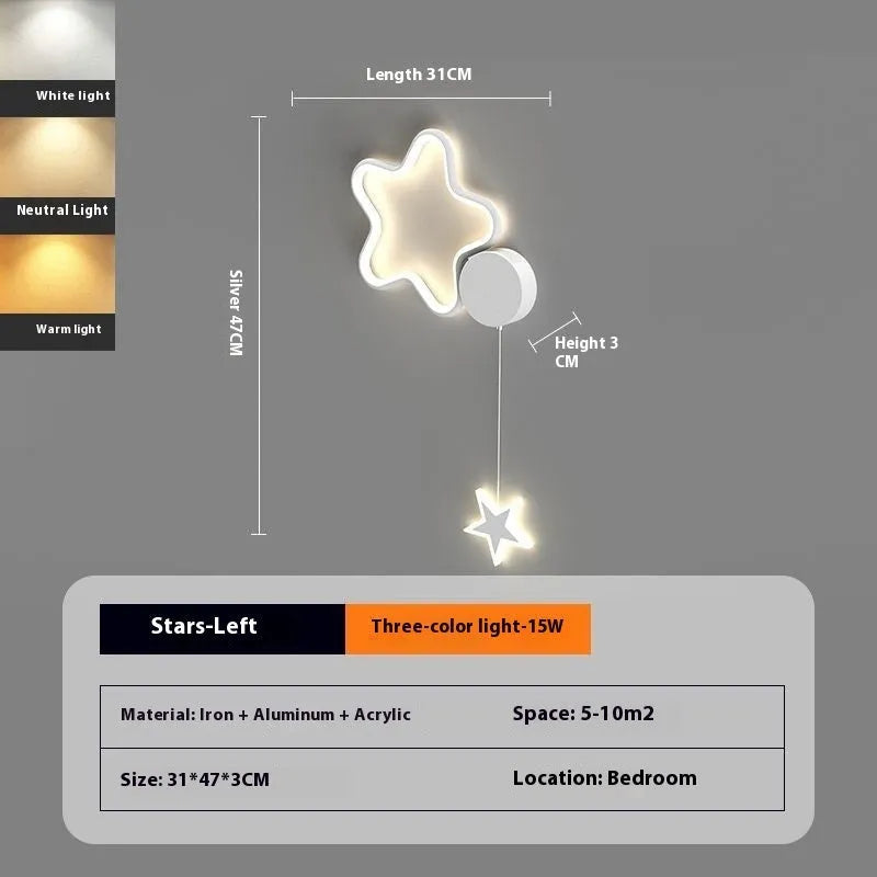 Children's cartoon cloud star wall lamp with LED light in black or white finish